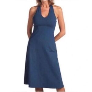 Patagonia Morning Glory blue dress halter M athletic midi